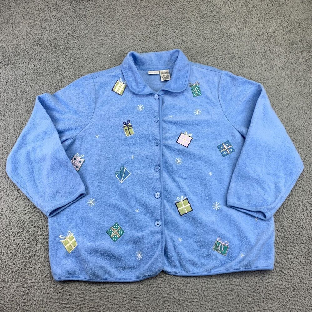 White Stag Plus‎ Jacket Women's 22W/24W Blue Christmas Holiday Fleece Button-Up